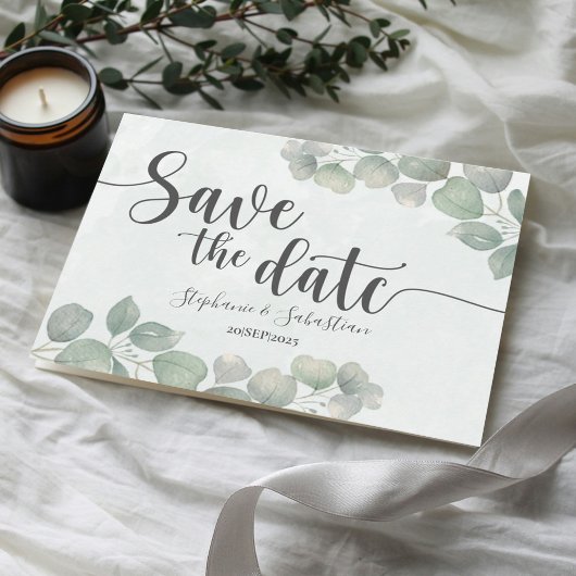 Rustikale Hochzeit Eukalyptus Green SAVE THE DATE Postkarte