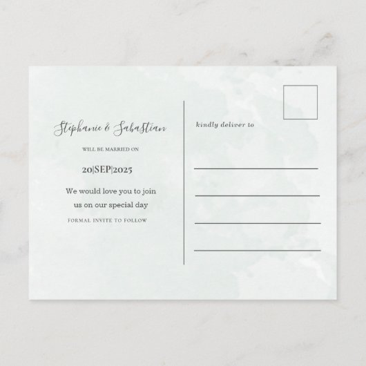 Rustikale Hochzeit Eukalyptus Green SAVE THE DATE Postkarte (Rückseite)