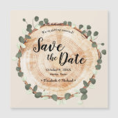 Rustikale Hochzeit Eukalyptus-Holzschnitt nach Maß Magneteinladung (Vorderseite)