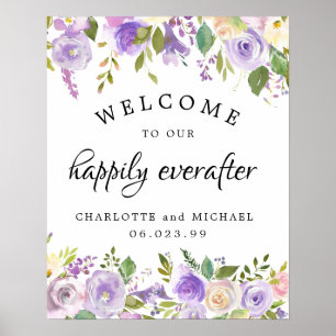 Rustikale Hochzeit glücklich Everafter Lila floral Poster