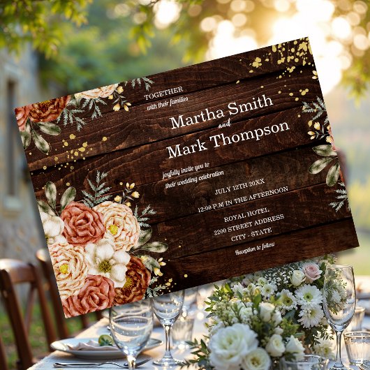 Rustikale Hochzeit Holz Blumen Einladung