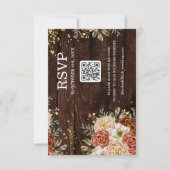 Rustikale Hochzeit Holz Blumen QR-Code Reservierun Einladung (Vorderseite)