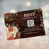Rustikale Hochzeit Holz Blumen QR-Code Reservierun Einladung