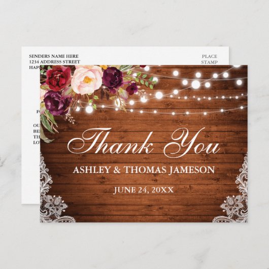 Rustikale Hochzeit Holz Blumenleuchten Spitze Viel Postkarte (Vorne/Hinten)