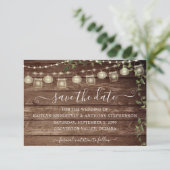 Rustikale Hochzeit Holz Lichter Mason Jar Save The Date (Stehend Vorderseite)