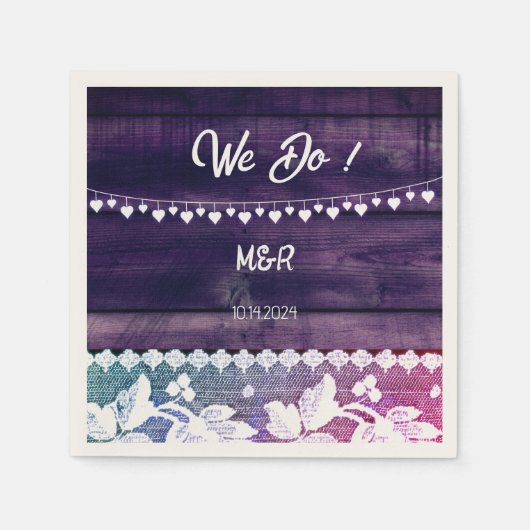 rustikale Hochzeit - Holz, Spitzen, Saitenherzen Serviette (Vorderseite)
