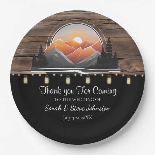 Rustikale Hochzeit im Bergtal Pappteller (Vorderseite)