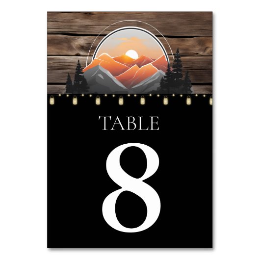 Rustikale Hochzeit im Bergtal Tischnummer (Vorderseite)