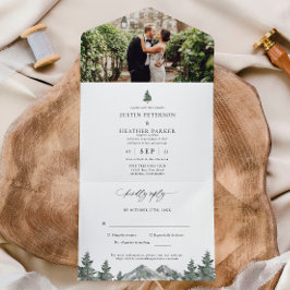 Rustikale Hochzeit im Bergwald im Freien All In One Einladung