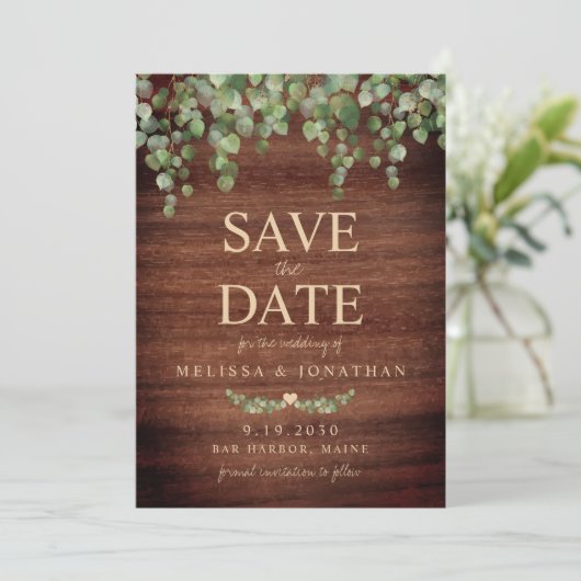 Rustikale Hochzeit im botanischen Grünen Save The Date (Stehend Vorderseite)