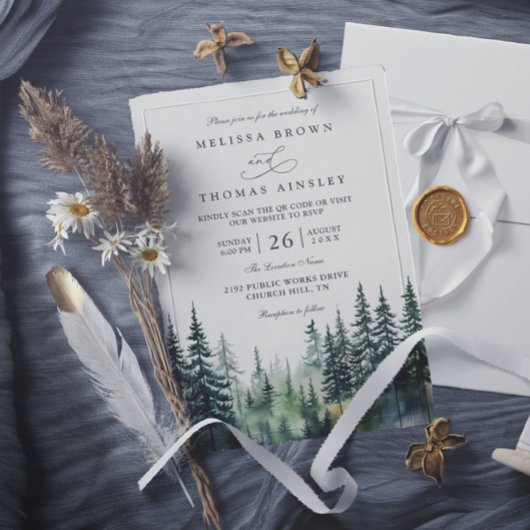 Rustikale Hochzeit im Gebirge mit QR-Code zum klei Einladung