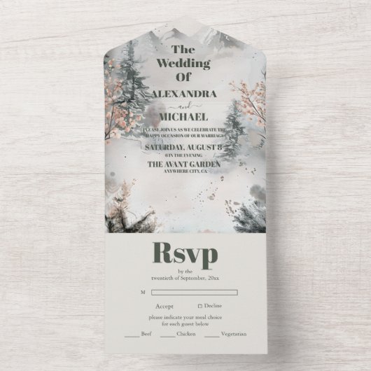 Rustikale Hochzeit im Gebirgswald All In One Einladung (Innen Boden)