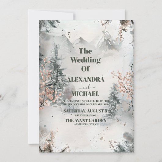 Rustikale Hochzeit im Gebirgswald Einladung (Vorderseite)