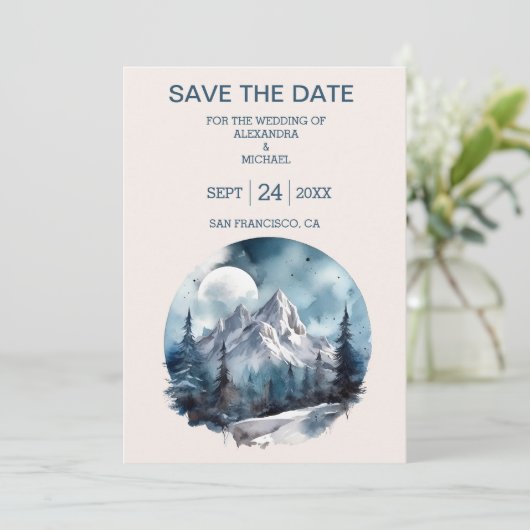 Rustikale Hochzeit im Gebirgswald Save The Date (Stehend Vorderseite)