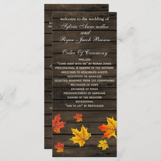 rustikale Hochzeit im Herbst aus Barnholz Teezeit Programm (Vorne/Hinten)