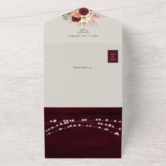 Rustikale Hochzeit im Herbst Burgund All In One Einladung (Außenbereich)