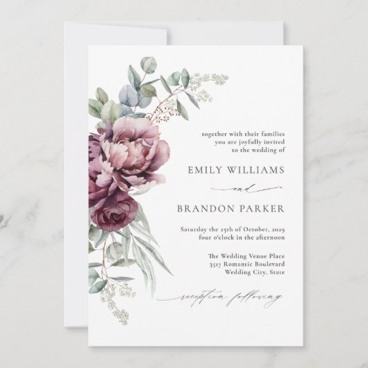 Rustikale Hochzeit im Herbst Burgund Einladung (Vorderseite)