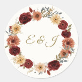 Rustikale Hochzeit im Herbst | Burgund-Rose Runder Aufkleber (Vorderseite)
