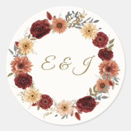 Rustikale Hochzeit im Herbst | Burgund-Rose Runder Aufkleber