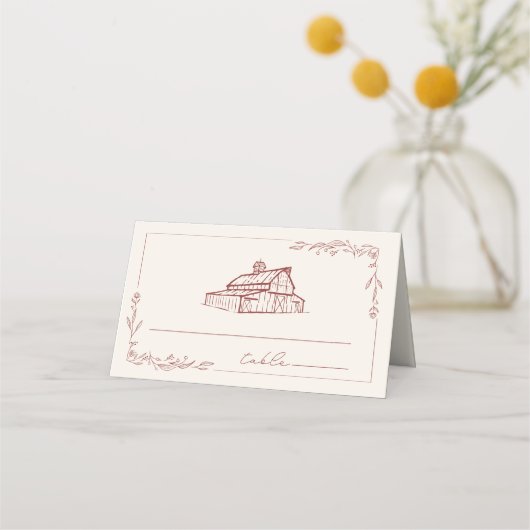 Rustikale Hochzeit im Herbst der verseuchten roten Platzkarte (Vorderseite)