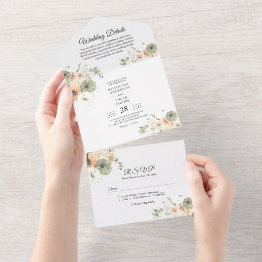 Rustikale Hochzeit im Herbst Einladung Set | Aquar (Abreißen)