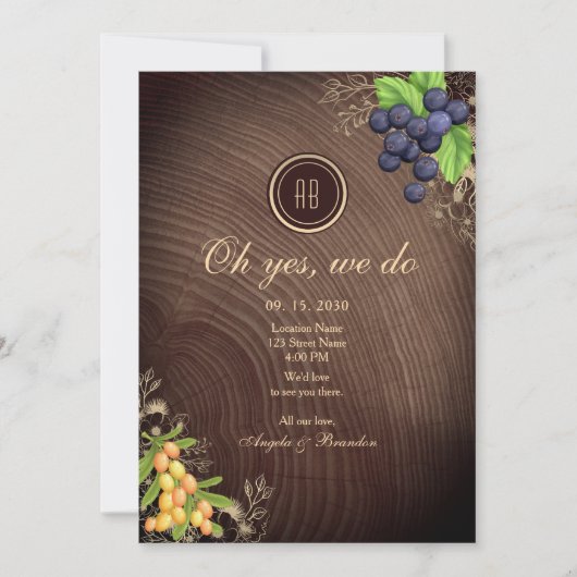 Rustikale Hochzeit im Herbst Empfang Einladung (Vorderseite)