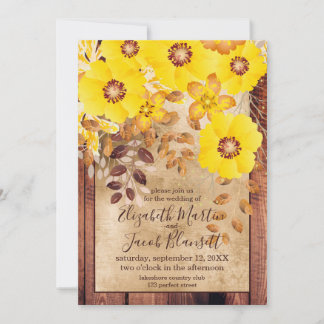 Rustikale Hochzeit im Herbst Gelbe Wilde Rose Einladung