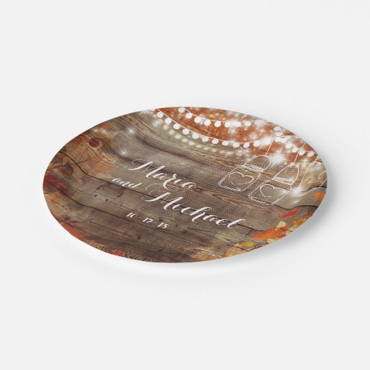 Rustikale Hochzeit im Herbst Herbst Name Teller (Schrägansicht)