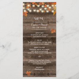 Rustikale Hochzeit im Herbst im Herbst Menükarte