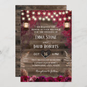 Rustikale Hochzeit im Herbst Lantern Burgund Rote Einladung (Vorne/Hinten)