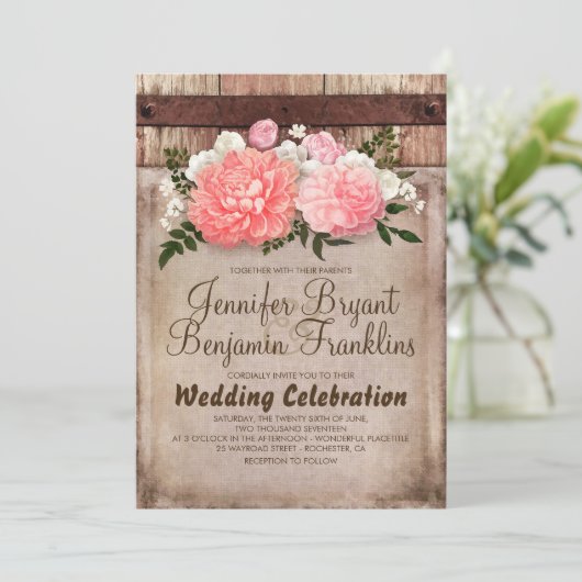 Rustikale Hochzeit im Herbst mit Blumenbeeren und  Einladung (Stehend Vorderseite)