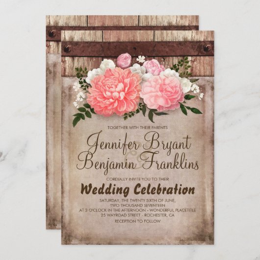 Rustikale Hochzeit im Herbst mit Blumenbeeren und  Einladung (Vorne/Hinten)