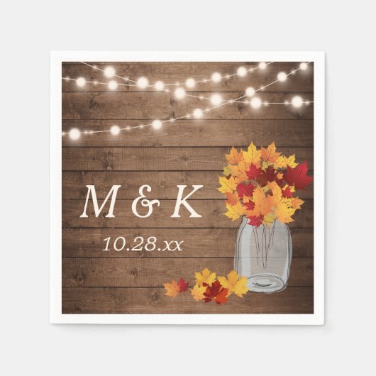 Rustikale Hochzeit im Herbst Monogram String Light Serviette (Vorderseite)