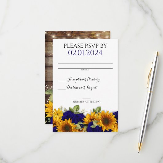 Rustikale Hochzeit im Herbst Navy Rose RSVP-Karte RSVP Karte (Vorderseite/Rückseite Beispiel)