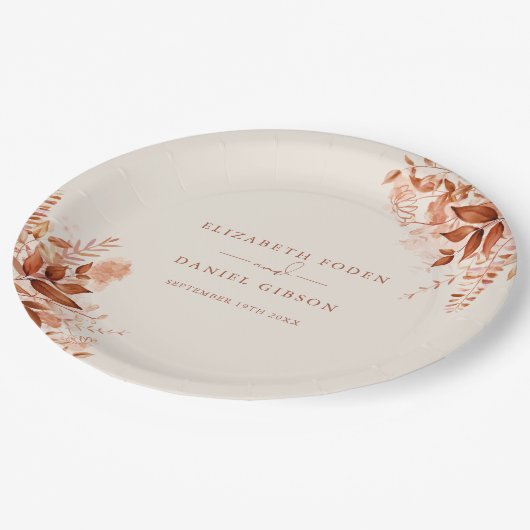 Rustikale Hochzeit im Herbst Pappteller (Schrägansicht)