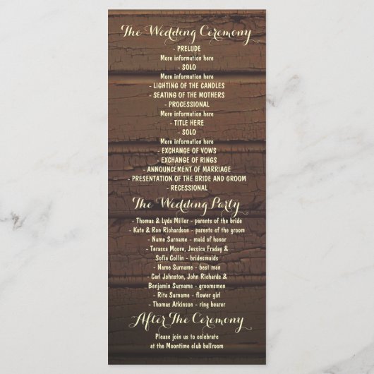 Rustikale Hochzeit im Herbst-Programme Programm (Rückseite)