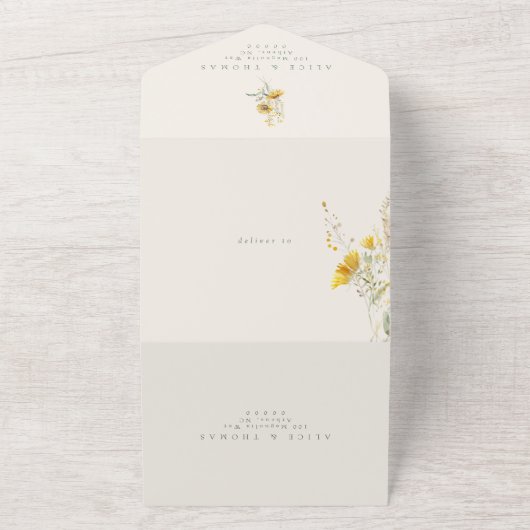 Rustikale Hochzeit im Herbst, Sonnenblume All In One Einladung (Außenbereich)