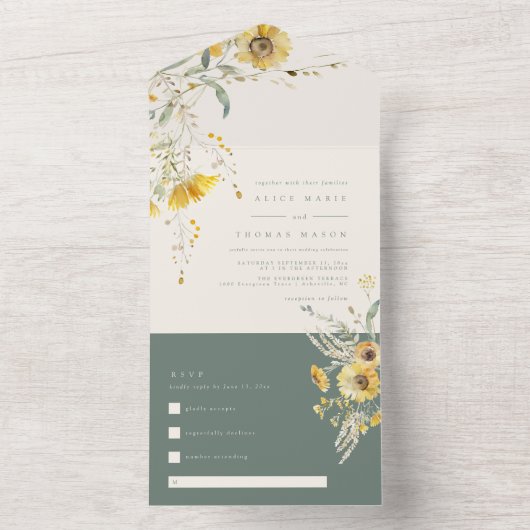 Rustikale Hochzeit im Herbst, Sonnenblume All In One Einladung (Innen Boden)