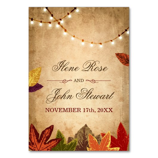 Rustikale Hochzeit im Herbst Tischnummern | Herbst (Rückseite)