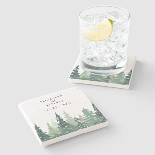 Rustikale Hochzeit im Pinienwald Steinuntersetzer (Seitenansicht)