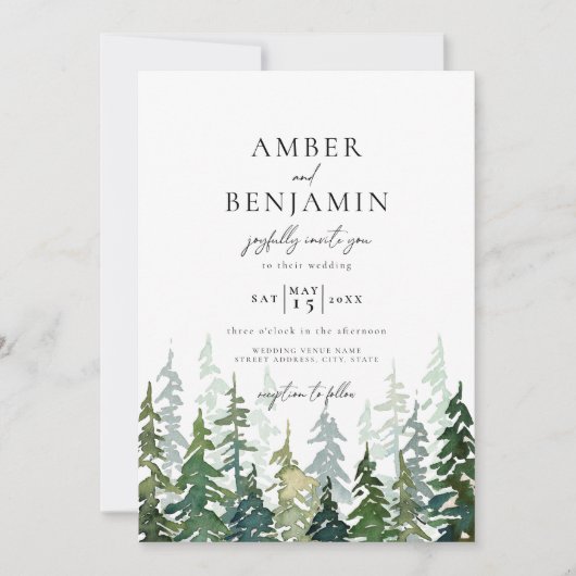 Rustikale Hochzeit im Wald von Watercolor Einladung (Vorderseite)