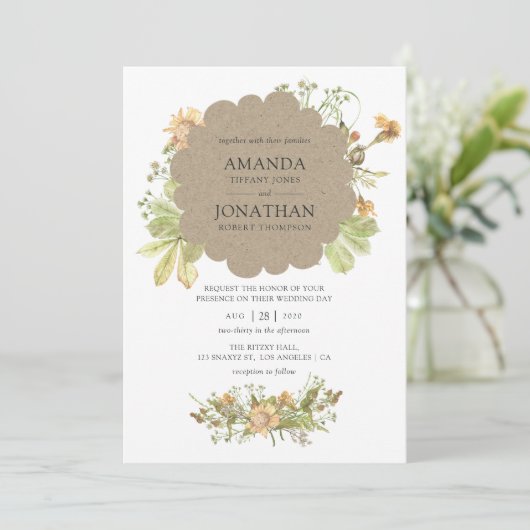 Rustikale Hochzeit im Wasserfarbenwald Einladung (Stehend Vorderseite)