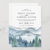 Rustikale Hochzeit im Wasserfarbenwald Einladung (Vorne/Hinten)