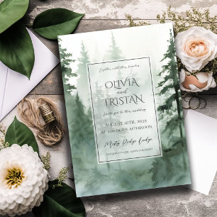 Rustikale Hochzeit im Wasserfarbenwald Einladung