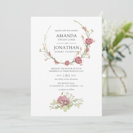 Rustikale Hochzeit im Wasserfarbenwald Einladung (Stehend Vorderseite)