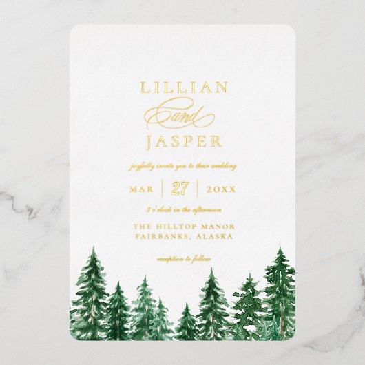 Rustikale Hochzeit im Wasserfarbenwald Folieneinladung (Vorderseite)