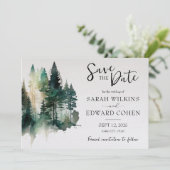 Rustikale Hochzeit im Wasserfarbenwald rettet das  Save The Date (Stehend Vorderseite)