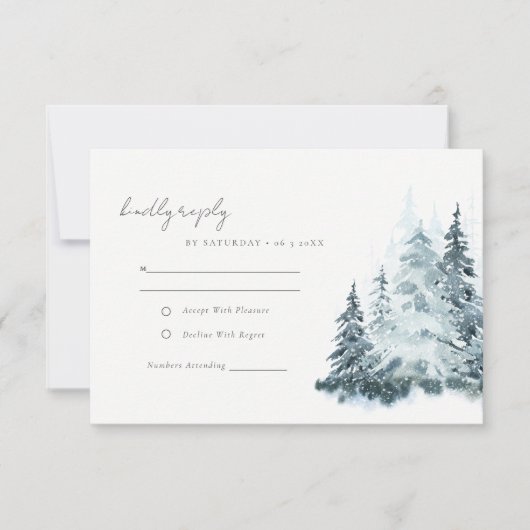 Rustikale Hochzeit im Winterwald Pine RSVP Karte (Vorderseite)