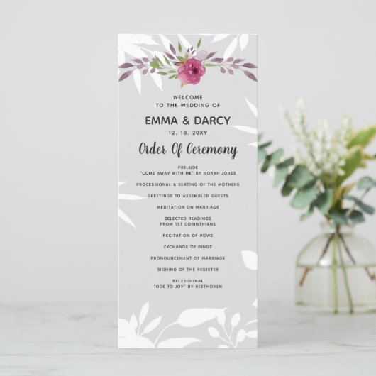 Rustikale Hochzeit in Aquarell Rosa Programm (Stehend Vorderseite)