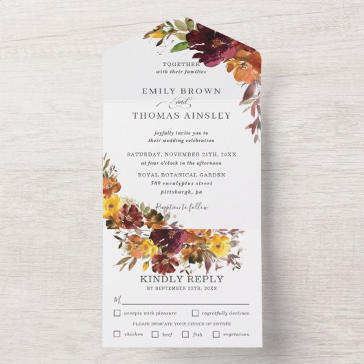 Rustikale Hochzeit in Burgund All In One Einladung (Innen Boden)